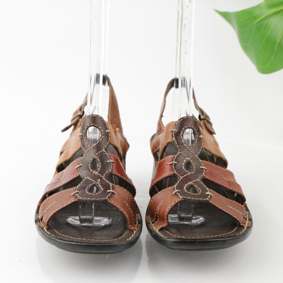 Josef Siebel Womens Sandal Size 38 7 Tan Brown Leather Heel Strappy Slingback - Picture 2 of 13